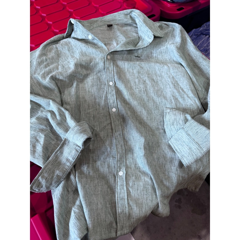 Manfinity XXL Light Green Heathered Button Down Long Sleeve Shirt Crown Logo